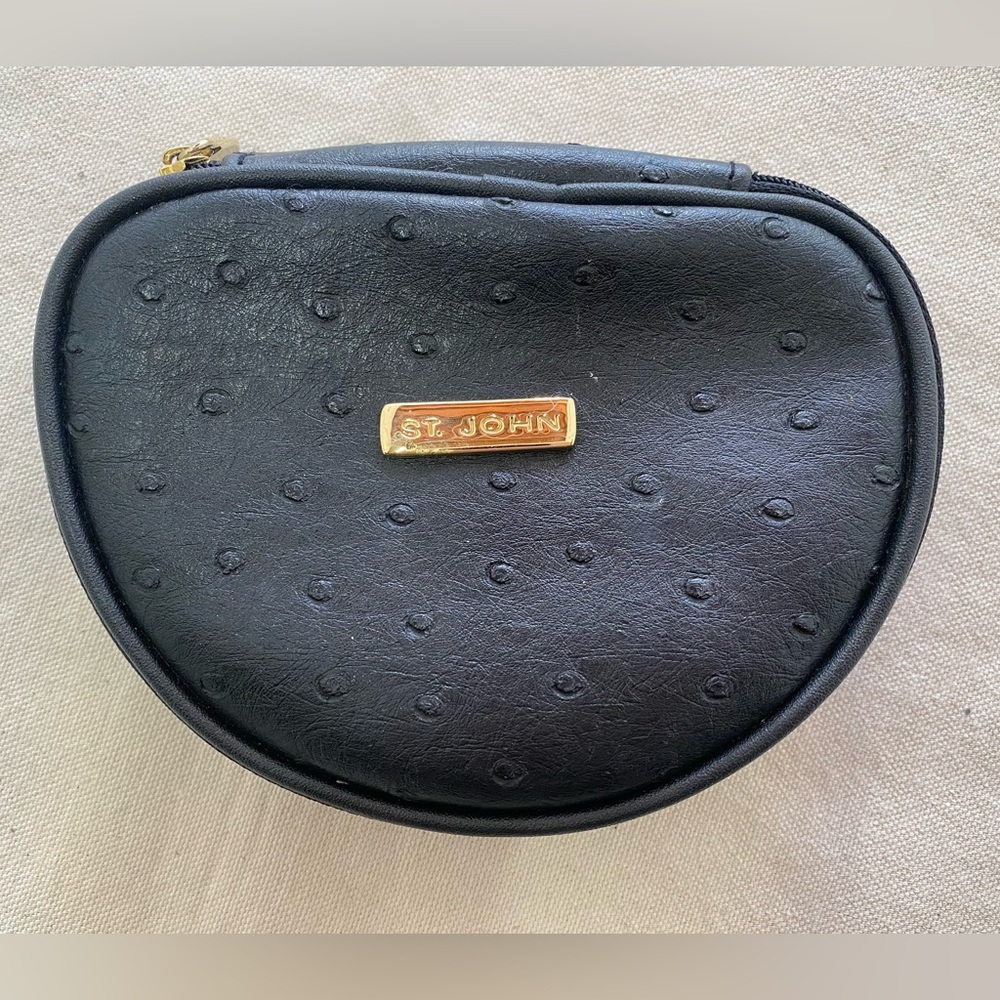 St. John Black Leather Jewelry Organizer Travel Pouch Women's Bag Small